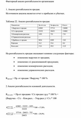 Обложка для материала Факторный анализ рентабельности организации