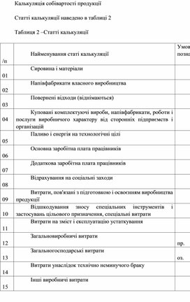 Обложка для материала Калькуляція собівартості продукції