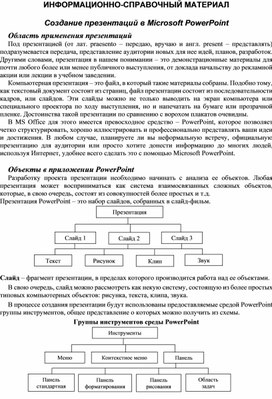 Обложка для материала Информационно-справочный материал  Создание презентаций в Microsoft PowerPoint