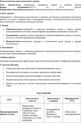 Обложка для материала Технологическая карта внеурочного занятия " Вклад современных российских ученых в развитие физики "