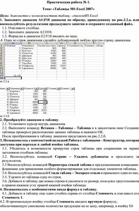 Таблицы MS Excel 2007