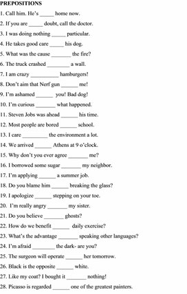 Тест по теме "Prepositions"