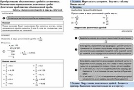 Ресурсный материал. 5 класс. Преобразование обыкновенных дробей в десятичные. Бесконечные периодические десятичные дроби. Десятичное приближение обыкновенной дроби