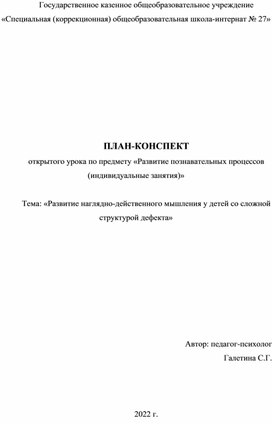 Развитие наглядно-действенного мышления у детей со сложной структурой дефекта. Конспект открытого урока