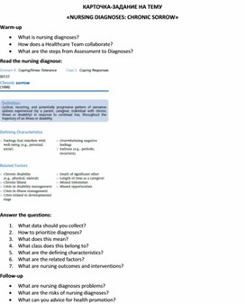 Обложка для материала Карточка-задание по английскому языку на тему «NURSING DIAGNOSES: CHRONIC SORROW»