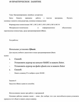 Обложка для материала ПРАКТИЧЕСКОЕ  ЗАНЯТИЕ    Тема: Программирование линейных алгоритмов
