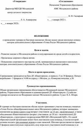 Положение по турниру команд по шахматам. Точки роста