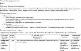 Конспект урока по литературному чтению " Мышонок Пик"В.Бианки