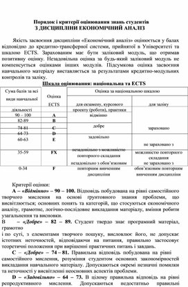 Обложка для материала Порядок і критерії оцінювання знань студентів  З ДИСЦИПЛІНИ ЕКОНОМІЧНИЙ АНАЛІЗ