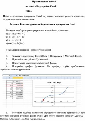 Методическая разработка практической работы: "Решение уравнений методом подбора параметра"