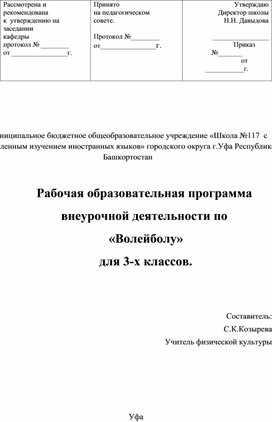 Программа внеурочных занятий по волейболу для 3 класса