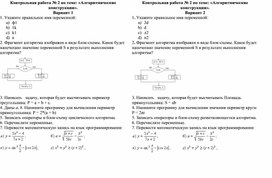 Обложка для материала Контрольная работа № 2 по теме: «Алгоритмические конструкции».