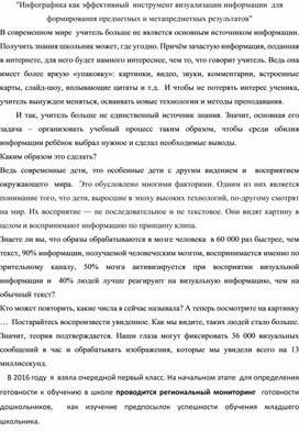 "Инфографика как эффективный  инструмент визуализации информации  для формирования предметных и метапредметных результатов"