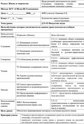 Урок в 5классе. Тема: Искусство звука.