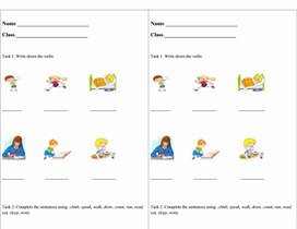 Обложка для материала Complete the sentences using: climb, speak, walk, draw, count, run, read, eat, sleep, write.