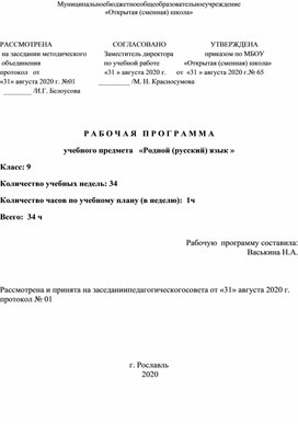 Рабочая программа по предмету "Родной язык"