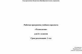 Рабочая программа по технологии 6 кл . Девочки