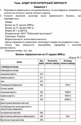 Обложка для материала Тема. АУДИТ БУХГАЛТЕРСЬКОЇ ЗВІТНОСТІ
