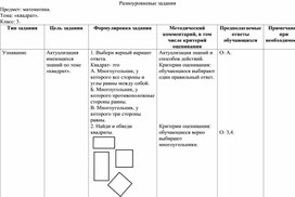 Разноуровневые задания по математике на тему "Квадрат"