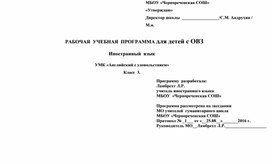 Рабочая программа по английскому языку для детей ОВЗ для3 класса