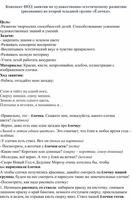 Обложка для материала Конспект НОД по художественно-эстетическому развитию (рисование) во второй младшей группе "Елочка".