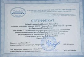 Сертификат участника областного конкурса на территории Новосибирской области