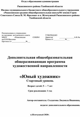 Дополнительная общеобразовательная общеразвивающая программа художественной направленности  «Юный художник» Стартовый уровень