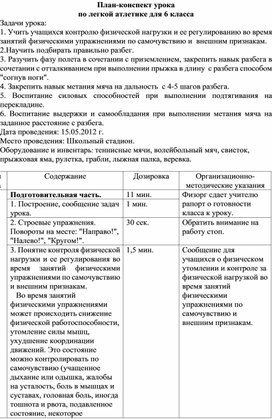 Обложка для материала План-конспект урока  по легкой атлетике для 6 класса