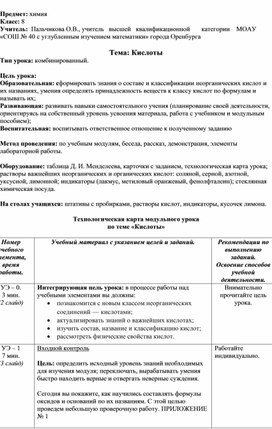 Конспект урока по теме "Кислоты: состав, классификация, номенклатура"