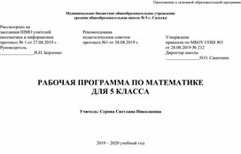 Рабочая программа по математике для 5 класса ФГОС Мерзляк 5 ч в неделю