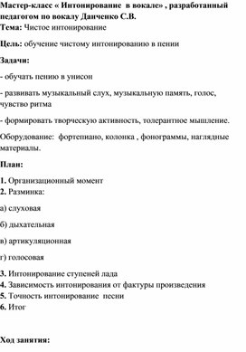 Обложка для материала Мастер-класс " Интонирование  в вокале"