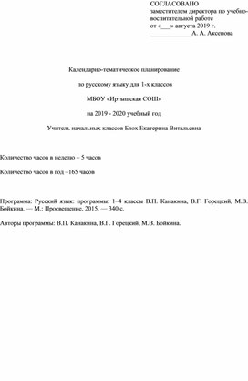 Календарно-тематическое планирование по русскому языку для 1-х классов