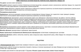 Технологическая карта урока : Агрегатные состояния вещества. Свойства газов, жидкостей и твердых тел