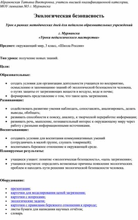 Урок по окружающему миру "Экологическая безопасность"