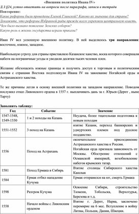 Обложка для материала Методическая разработка урока на тему «Внешняя политика Ивана IV»