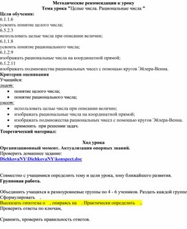 Обложка для материала 28. Целые числа. рекомендации  к уроку. Вариант 2