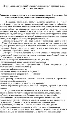 Сенсорное развитие детей младшего дошкольного возраста через дидактическую игру».