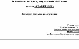 Обложка для материала Технологическая карта к уроку математики во 2 классе   по теме: «УРАВНЕНИЯ»