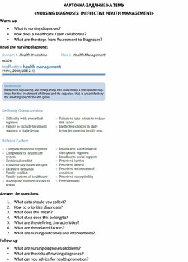 Карточка-задание по английскому языку на тему «NURSING DIAGNOSES: INEFFECTIVE HEALTH MANAGEMENT»