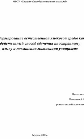 Моя педагогическая инициатива"Формирование естественной языковой среды как действенный способ обучения и повышения мотивации учащихся"