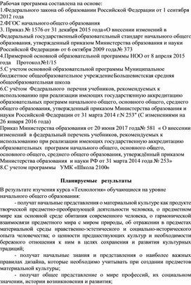 Обложка для материала Рабочая программа по технологии 4 класс