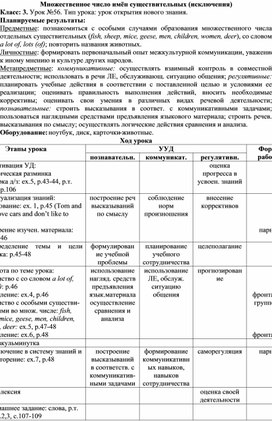 Обложка для материала Конспект урока английского языка по теме "Множественное число имен существительных"