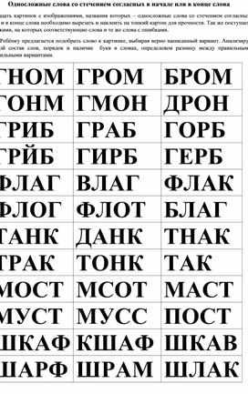 Одиннадцатый тип слоговой структуры слова: односложные слова со стечением согласных в начале или в конце слова