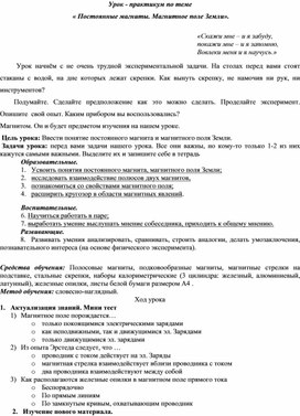 Обложка для материала Урок-практикум по физике 8 класса по теме: "Постоянные магниты. Магнитное поле Земли"
