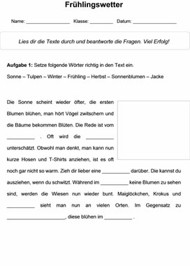 Рабочий лист немецкий язык 5 класс "Погода весной"