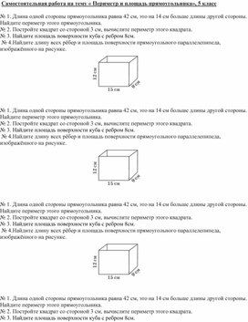 Самостоятельная работа на тему « Периметр и площадь прямоугольника», 5 класс
