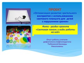 Обложка для материала Фото - раздел проекта «Световая панель - игровая площадка реализации коррекционных задач на занятиях тифлопедагога»