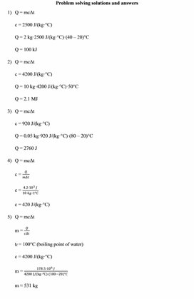 Обложка для материала Quantity of heat, heat capacity Problem solving solutions and answers