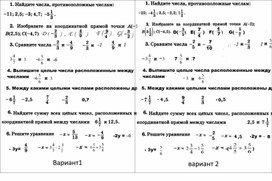 Самостоятельная работа "Противоположные числа" 6 класс