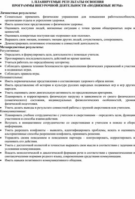 Программа внеурочной деятельности «Подвижные игры» (1 – 4 классы, спортивно-оздоровительное направление)